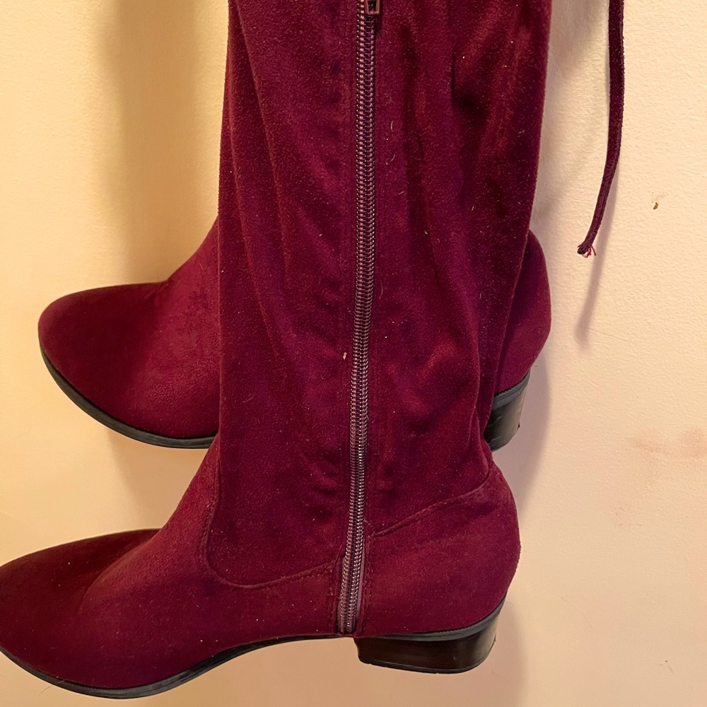 Abbie Over The Knees Boots, Size 9, Burgundy